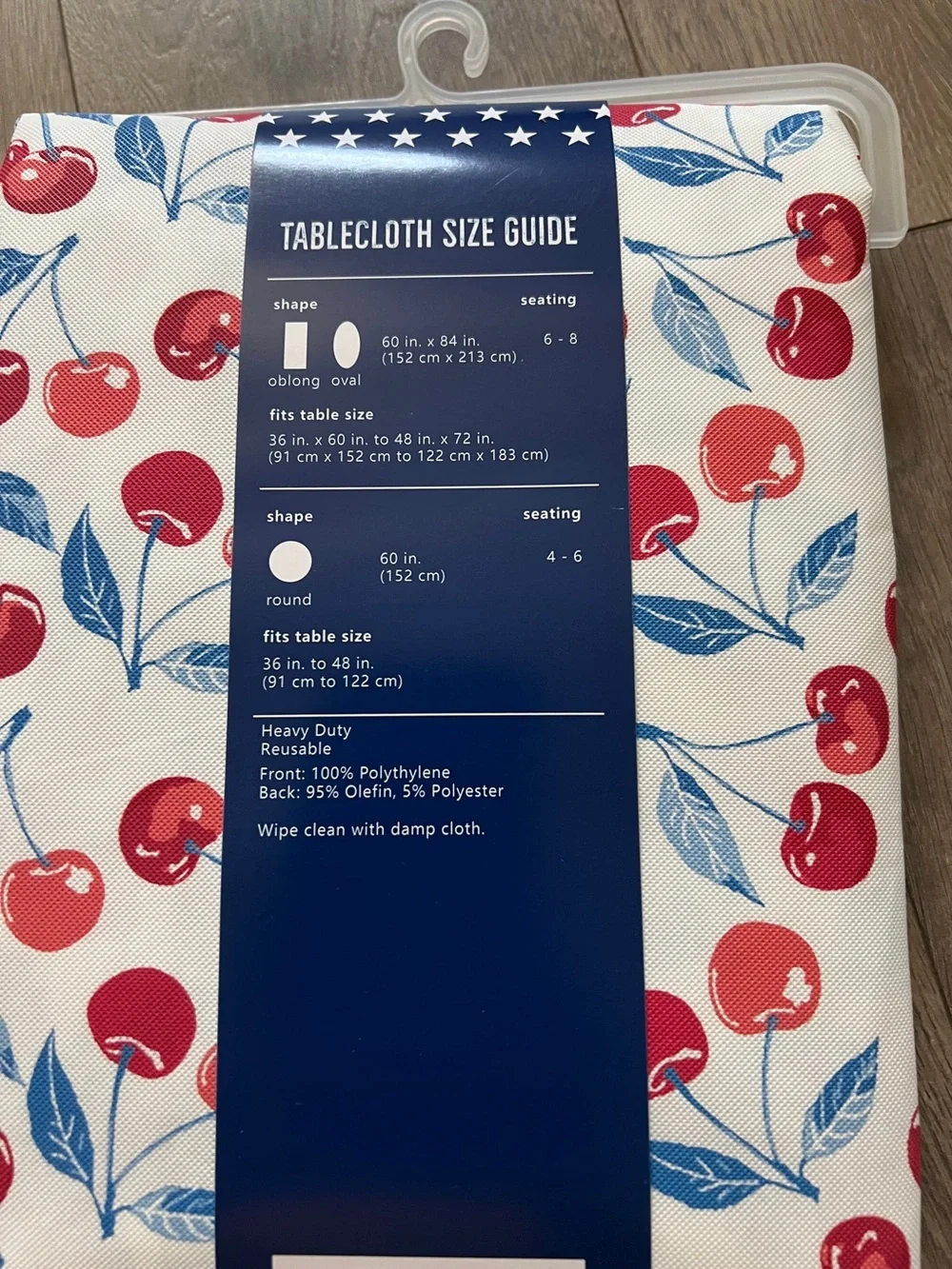 Patriotic Cherry Heavy Duty Vinyl Tablecloth 60in. X 84in. New